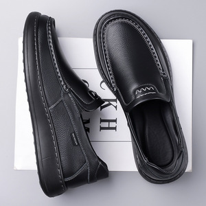 Mocasines de Hombre Sin Cordones, de Cuero Marrón, Punta Redonda, Cierre de un Toque, Duraderos, Resistentes al Desgaste, para Uso General, Zapatos para Adultos - Product Image 2