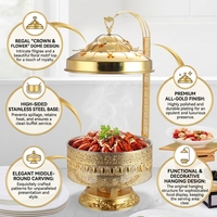 Plat de service de luxe durable en acier inoxydable 8L de qualité alimentaire, doré, avec couvercle articulé, chauffe-plat pour buffet, restaurant et banquet