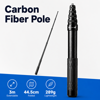 Koolstofvezel verlengstok 3m uittrekbaar 44,5cm opgevouwen 289g lichtgewicht waterdicht 7-delige selfie stick monopod voor