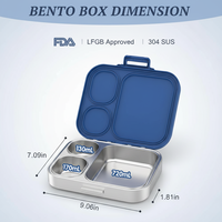 Edelstahl Bento Lunchbox 3 Fächer Rechteckig FDA LFGB Zugelassen Große Kapazität mit Suppenschüssel