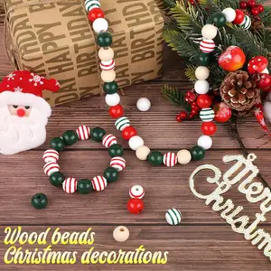 KRAFF Customization Christmas DIY Craft Garland Tree Decor Jewelry Making Wooden Beads With Hemp Rope For Party Holiday