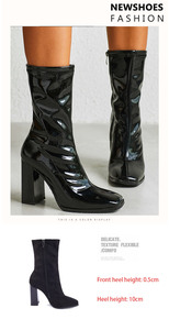 XSD Women's Fashion Boots New Western Style Square Head Shiny Short for Shoes with Zip Closure High Heels Party Autumn - Product Image 4