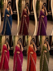 Sari de lujo con diseño Rangoli y lentejuelas, con blusa ricamente adornada, atuendo étnico de diseñador para bodas, recepciones y festivales. - Product Image 6