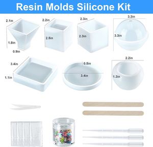 Juego de 2 moldes de silicona para epoxi con formas de bola, cubo, pirámide y piedra de cristal para colgantes - Herramientas ecológicas de grado alimenticio para repostería - Product Image 4