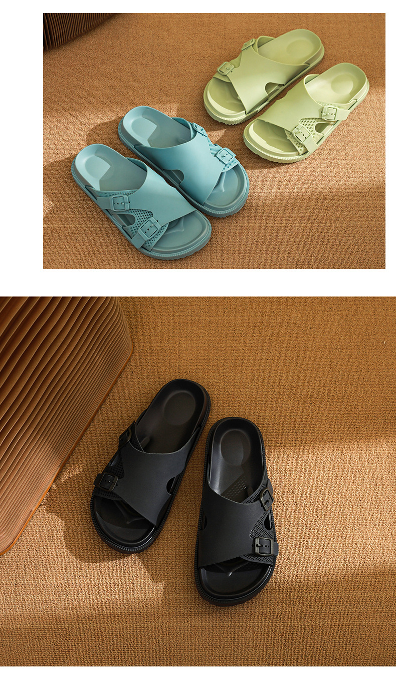 New Solid Color Couple Double Buckle EVA PVC Slippers Home Non-slip Soft Bottom Slides