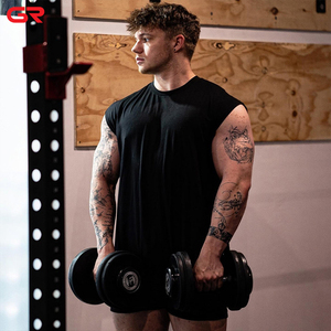 Conception de LOGO personnalisé pour hommes 100% <span class=keywords><strong>coton</strong></span> col étendu gilet surdimensionné ample débardeur lourd sans manches t-shirts pour hommes - Product Image 3