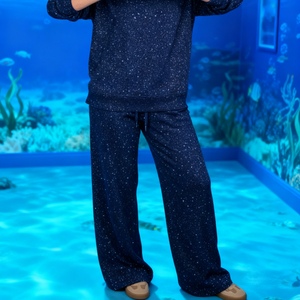 Ensemble décontracté 2 pièces pour femmes, haut à manches longues à col rond et pantalon à paillettes, tendance - Product Image 5