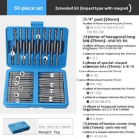 Kit de 50 embouts de tournevis longs TGS, embouts plats, Phillips, Pozi, Tri-Wing, Torx, hexagonaux, étoiles, spline, carrés