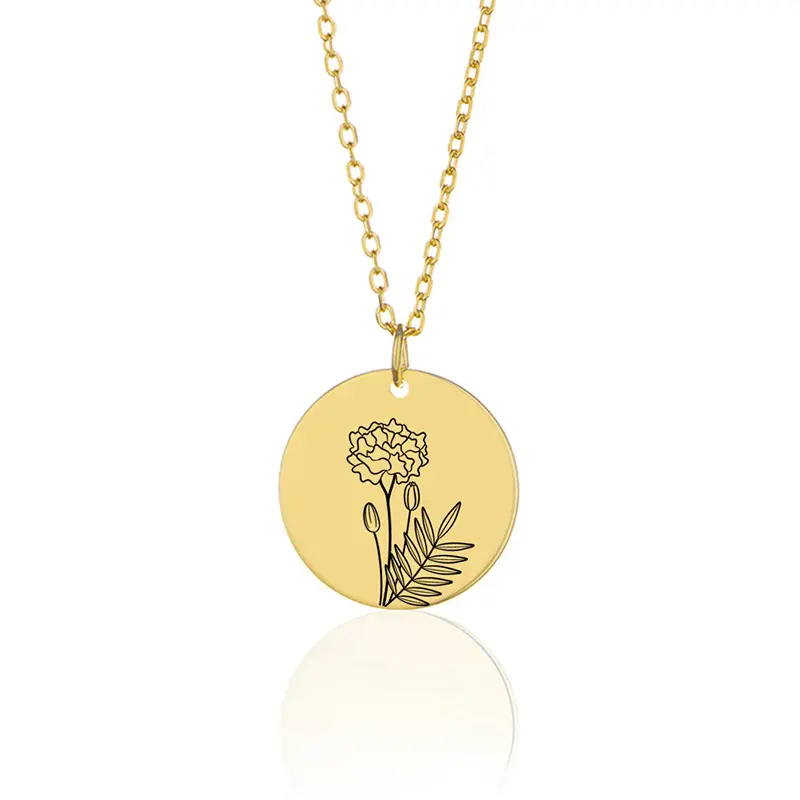 Gioielli personalizzati caldi in acciaio inossidabile collana personalizzata con ciondolo fatto a mano con fiore floreale di nascita in oro per le donne