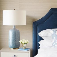 Lampe de chevet moderne décorative pour chambre à coucher, lampe de table en céramique bleue en tissu pour salon, lampe de table en céramique avec vase