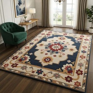Alfombra Floral Vintage Hecha a Mano, Alfombra Grande para Sala de Estar, Diseño Tradicional, Alfombra Decorativa Suave y Afelpada para Decoración del Hogar - Product Image 3