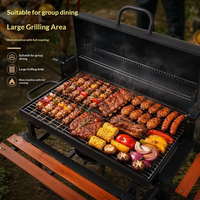 Barbecue portable d'extérieur avec rôtissoire électrique, étagères latérales et roues