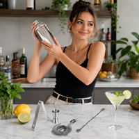 Ensemble de shaker à cocktails en acier inoxydable poli, 5 pièces, outils de bar avec doseur, passoire, pince à glace, cuillère, fourchette pour bar à domicile, barman