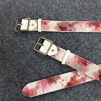 Cinturón de Cuero con Diseño de Salpicaduras de Sangre Pixeladas, Cinturón de Cuero Vacuno con Hebilla de Tornillo Fija, Estilo Gótico Y2K, para Jeans