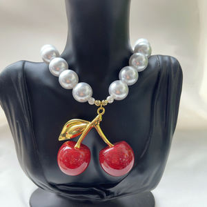 Tinh Tế Màu Đỏ Anh Đào Vòng Cổ Tự Nhiên Vỏ Ngọc Trai 16Mm 18Mm Nhựa Lớn Anh Đào Mặt Dây Chuyền Vòng Cổ Trang Sức Cho Phụ Nữ - Product Image 5