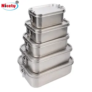 Nicety Food Grade 304 Leakproof Stainless Steel Lunch Box 800/1200/1400ml Silicone Seal Ring Square Steel Lunch Box