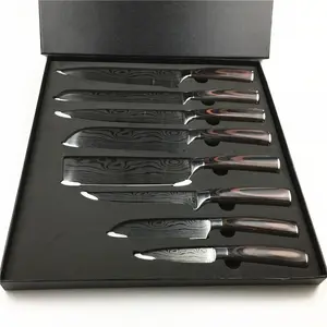 8 Stück Küchenchef Messer Set 8 Zoll Japanisch 3 CR13 440C High Carbon Edelstahl Damaskus Laser muster Schneiden Santoku Tool