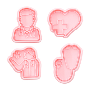 Molde de galleta para enfermera y médico de dibujos animados en 3D, juego DIY que incluye cortadores de galletas impresos con estetoscopio para hornear y regalar - Product Image 1