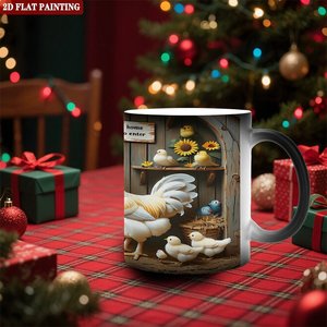 Frosted Black 11oz Heat Activated Color Changing Sublimation Mug With <b>Chicken</b> Farm Design 2D Flat <b>Painting</b> - Product Image 2