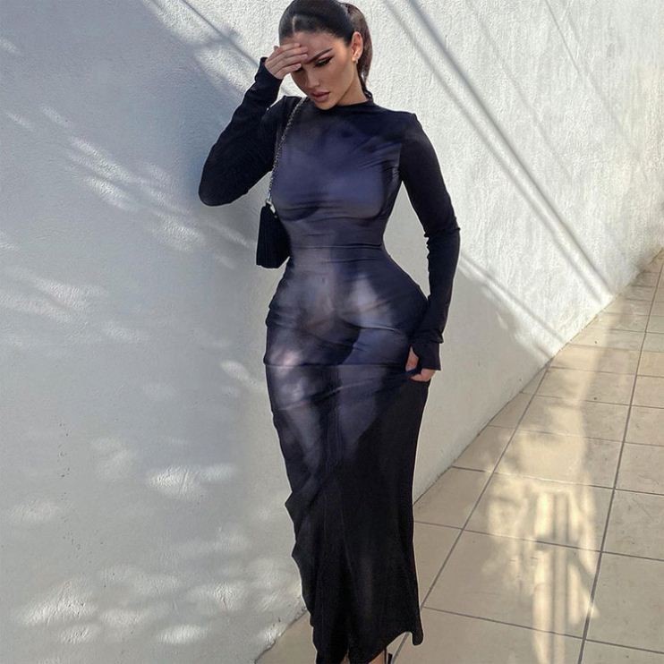 Wholesale Fashion Print Long Sleeve Bodycon Dress for Ladies