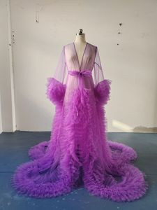 2025 a maniche lunghe a sbuffo indumenti da notte da sposa con volant abito da sera in Tulle abiti <span class=keywords><strong>premaman</strong></span> personalizzati per il servizio fotografico - Product Image 2