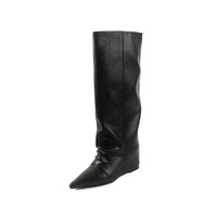 Bottes d'équitation en cuir véritable à bout pointu, hauteur genou, pour l'hiver