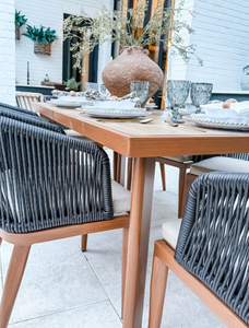 Conjunto de Comedor de Lujo Moderno para Exteriores con Cuerdas Trenzadas, Estilo Elegante, Asientos con Estructura de Aluminio con Aspecto de Teca, Ideal para Villa junto a la Piscina - Product Image 3