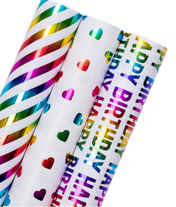Factory Wholesale Art Paper Hot Stamping Wrapping Paper Roll 17inchx120inch for Birthday & Party & Baby Shower GiftWrap Custom