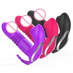 12 Modes Waterproof Silicone Wearable Suction Panty Sucking Telescopic Dildo 2 In 1 Sex Toy Vibrator