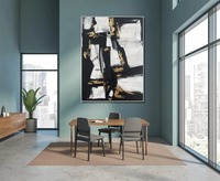 Grande peinture abstraite noire et blanche faite à la main, art en feuille d'or, toile texturée moderne, décoration murale, cadre personnalisé, taille personnalisable