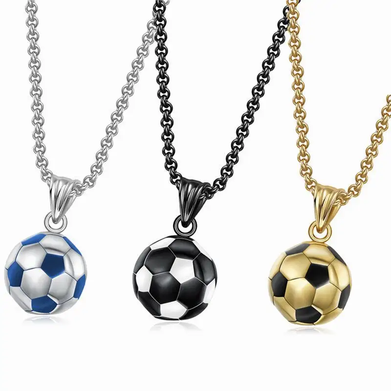 Stainless Steel Ball Jewelry Necklace Sport Football Pendant Necklace Soccer Pendant With Chain Football Necklace