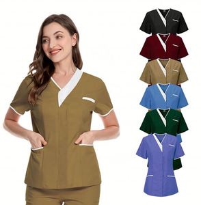 Custom <b>Women</b> V Neck Tr Fabric Uniforms <b>Tops</b> Beauty Salon Spa Hospital Dental Nurse Uniform <b>Top</b> Scrubs T Shirts - Product Image 1