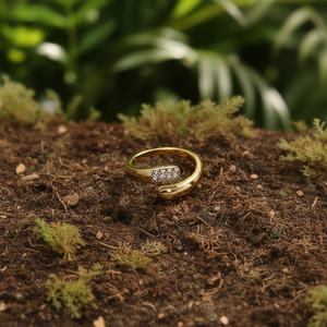 Fashion <b>Ring</b> 316L Stainless Steel PVD Gold Plating <b>Adjustable</b> With Clear Stones For Women Jewelry - Product Image 3