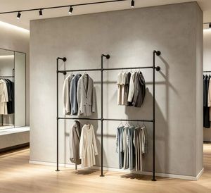 Porte-vêtements pour tuyaux industriels Porte-vêtements en métal robuste avec double tige Idéal pour les placards de vente au détail Pack de vente par correspondance - Product Image 6