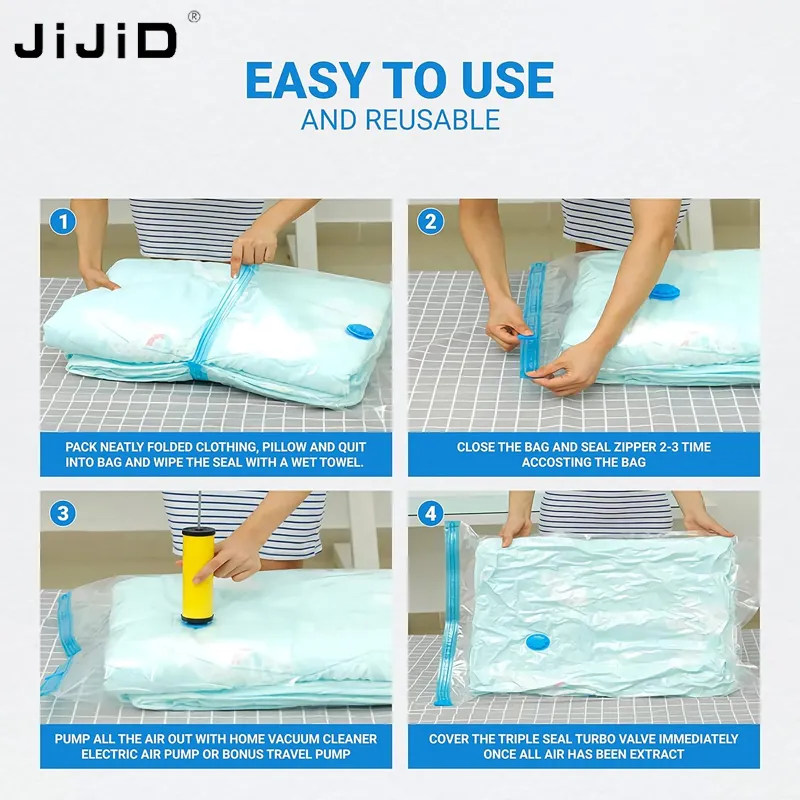 JiJiD Space Saver Sacos De Armazenamento A VácuoTravel Vacuum Sealer Sacos De Compressão Cobertor De Embalagem Sacos De Vácuo Para RoupasCobertores De Toalha