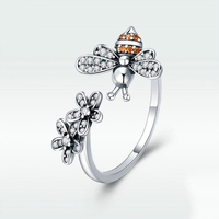 Bague en Zircon pour femme, anneau ajustable, en argent Sterling S925, ouvert, rétro, de luxe, avec fleur d'abeille, offre spéciale