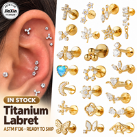 Anting-anting titanium grade implan ASTM F136 JIAXIN, berulir dalam, untuk labret, helix, tragus, bibir, perhiasan tindik tubuh berkualitas tinggi.