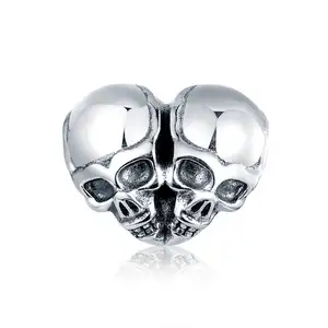 Jilinaоптом 925 стерлингового серебра роскошное Ювелирное Украшение панк черепа в форме сердца металлический Шарм с цирконом детский браслет