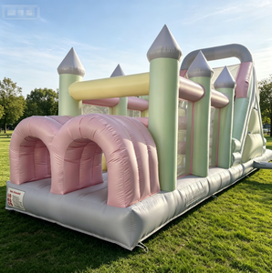 Parcours d'obstacles gonflable rose <span class=keywords><strong>pastel</strong></span> avec toboggan et piscine pour enfants, divertissement extérieur commercial - Product Image 1