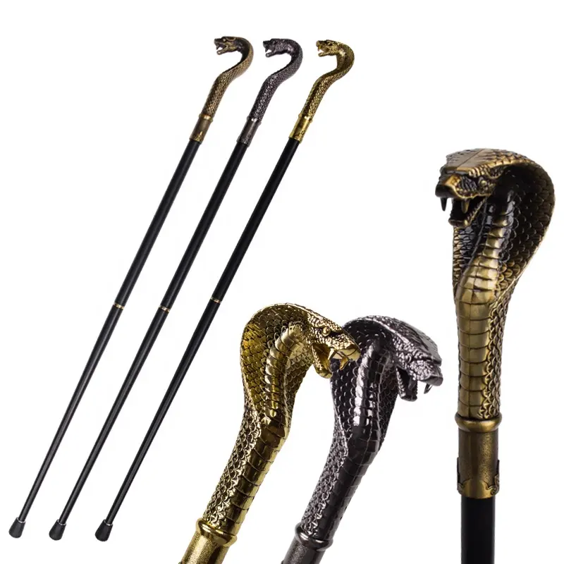Hot selling luxury gold and silver Cobra-Head Luxury Walking Stick Egyptian king pharaoh scepter Men Decorative Walking canes