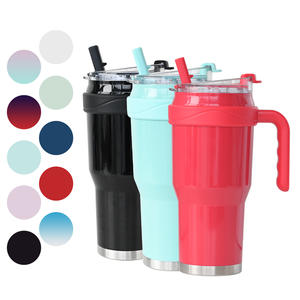 Gobelet isotherme réutilisable en acier inoxydable à double paroi de 40 oz avec poignée et paille, personnalisable avec logo, en stock - Product Image 1