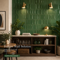 Carrelage en céramique 3D gaufré vert de luxe, fait main, finition personnalisée pour hall d'hôtel, bar, restaurant, mur d'accentuation, décoration de fond