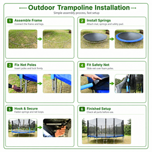 <span class=keywords><strong>Trampoline</strong></span> d'extérieur avec filet de sécurité, cadre en acier galvanisé de 10FT 12FT 14FT, tapis de saut protégé contre les UV, tapis à ressorts bleu - Product Image 4