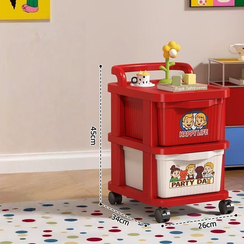 Chariot à main rouge et blanc à 2 niveaux avec autocollants