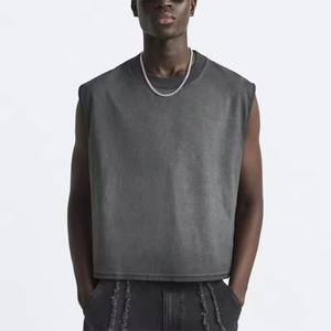 Camiseta sin mangas deportiva de algodón 100% personalizada, diseño en blanco, de alta calidad para hombre, con lavado ácido, efecto desgastado, cuello redondo, corte holgado. - Product Image 3