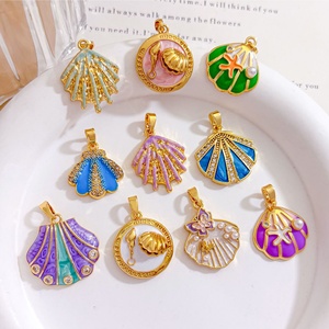 HD548 Summer Ocean Series Shell Theme Charms 18K Gold Plated Brass Enamel Zircon Seashell Charms for DIY Jewelry Wholesale - Product Image 2
