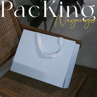 Sacs en papier blanc crème minimalistes avec logo personnalisé, sacs de shopping en papier mat, poignée en ruban invisible, emballage cadeau