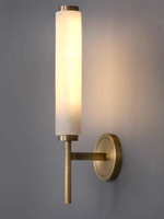 Applique Murale LED Post-Moderne Minimaliste en Cuivre Massif et Marbre pour Salle de Bain, Lumière Chaude 3000K, Contrôle par Interrupteur Mural, CRI Élevé 90, Idéale Hôtels