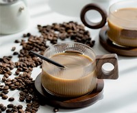 Set Cangkir Kaca Borosilikat Tahan Panas dengan Tatakan Kayu Walnut |   Cangkir Kopi Teh Serbaguna Aman untuk Mesin Cuci Piring untuk Rumah dan Kantor