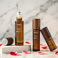 Flacon roll-on vide personnalisé 10ml/15ml pour parfum, en verre ambré dépoli avec impression sérigraphiée et bouchon en bois véritable, pour cheveux